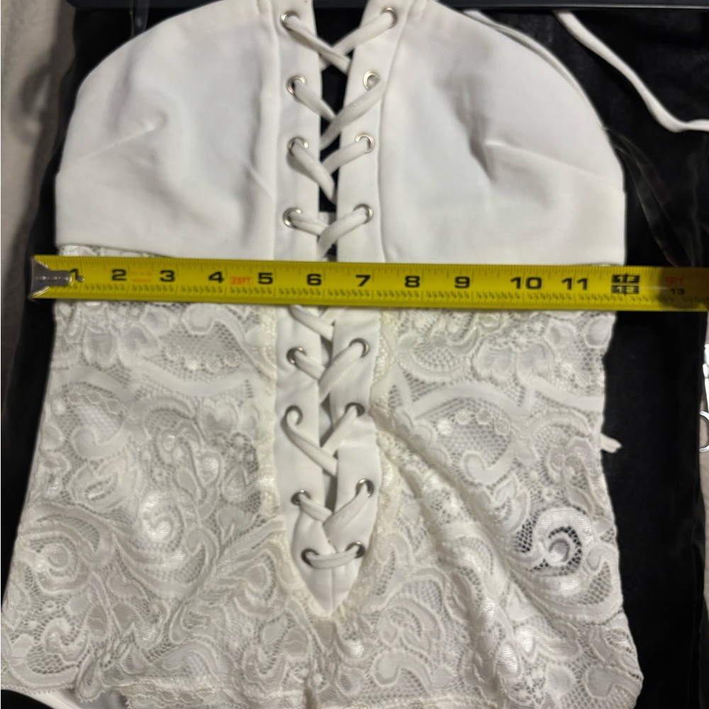 White Lace-Up Halter Bodysuit - Picture 13 of 15